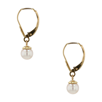 14K Yellow Gold Cultured Pearl Dangle Earrings