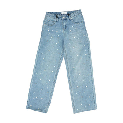 Blue High Rise Straight Leg Jeans