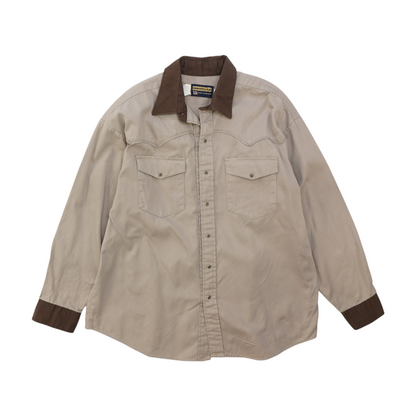 Beige Solid Flannel Button Down