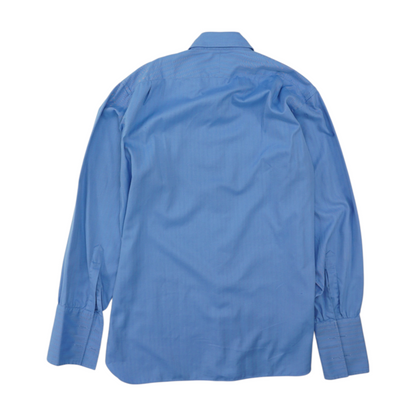 Vintage Blue Herringbone Long Sleeve Button Down
