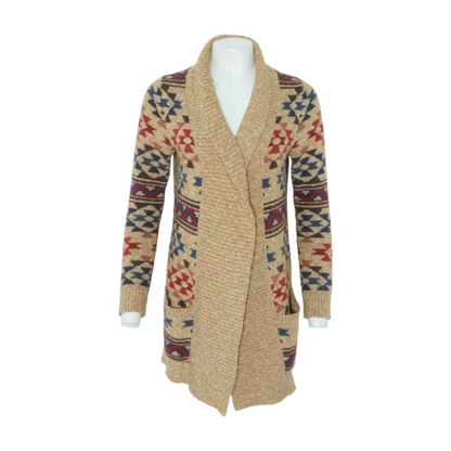 Tan Geometric Cardigan Sweater