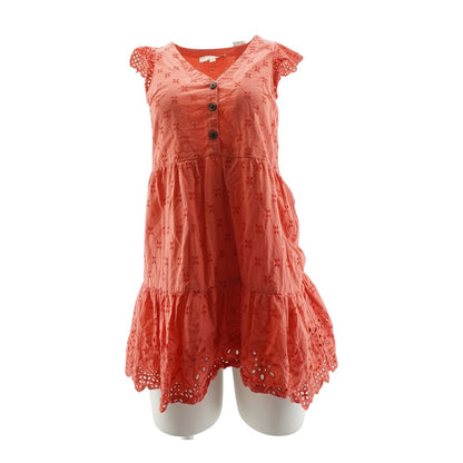 Peach Eyelet Mini Dress