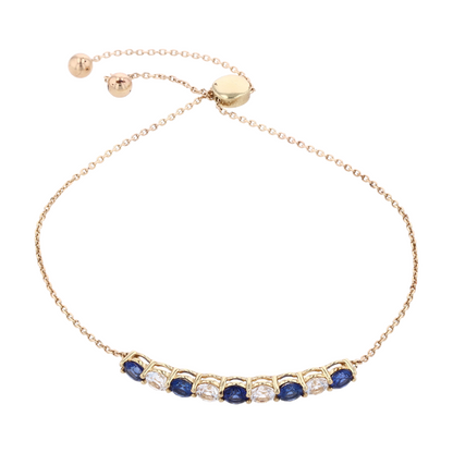 10K Yellow Gold Blue Stone Chain Bracelet