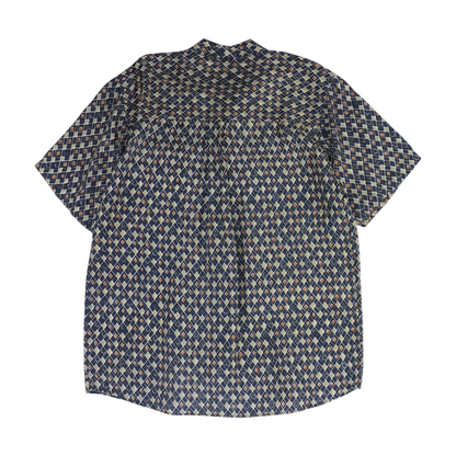 Navy Geometric Short Sleeve Button Down