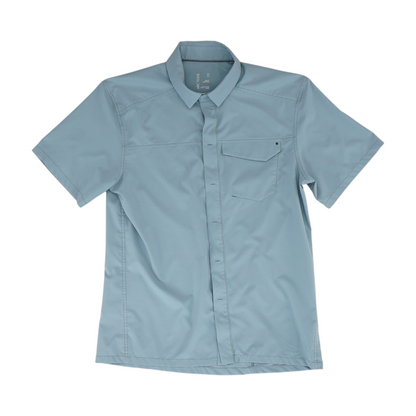 Blue Solid Short Sleeve Button Down