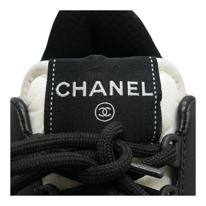 White & Black Lambskin & Suede Calfskin Interlocking CC Sneakers
