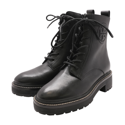 Black Leather Lace-Up Ankle Boots