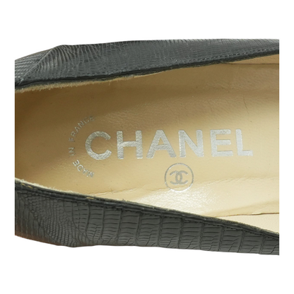 Lizard Embossed Gold Chain Accent Pointed Toe Pumps