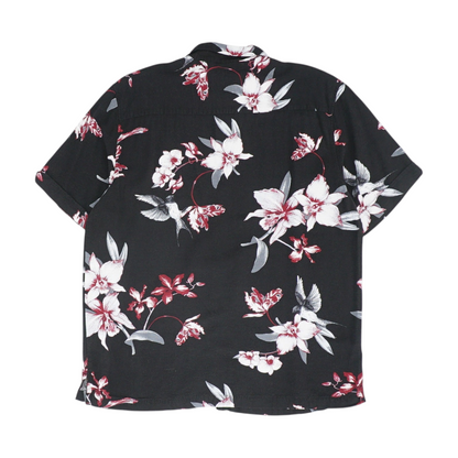 Black Floral Short Sleeve Button Down