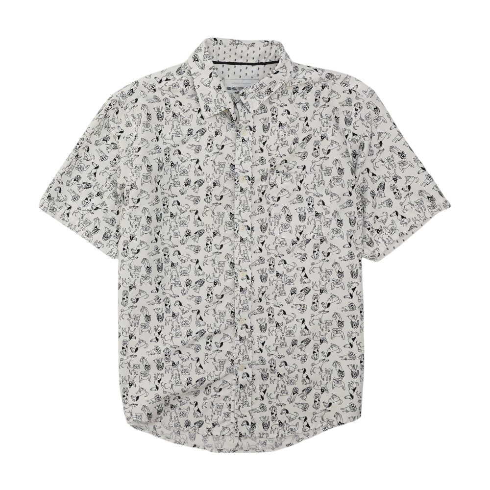 International Report White Print Short Sleeve Button Down – Image 1