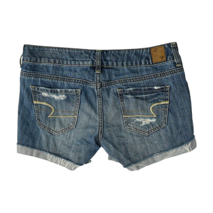 Blue Solid Denim Shorts