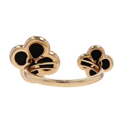 14K Gold Double Clover Onyx With Diamond Accent Open Shank Cocktail Ring
