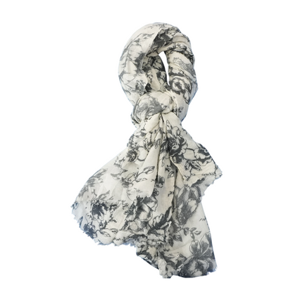 White Floral Wool Scarf