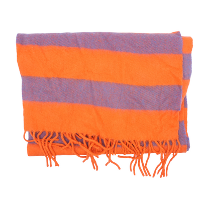 Orange Striped 100% Cashmere Scarf