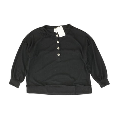 Black Solid Henley Knit Top