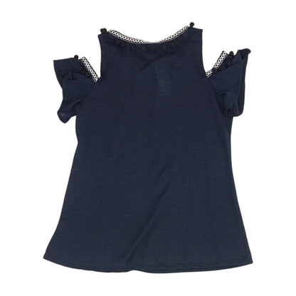 Navy Solid Short Sleeve Blouse