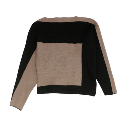 Brown Color Block Pullover Sweater