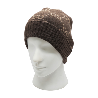 Brown and Beige GG Cashmere Hat
