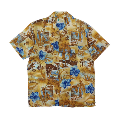 Vintage Tan Graphic Short Sleeve Button Down