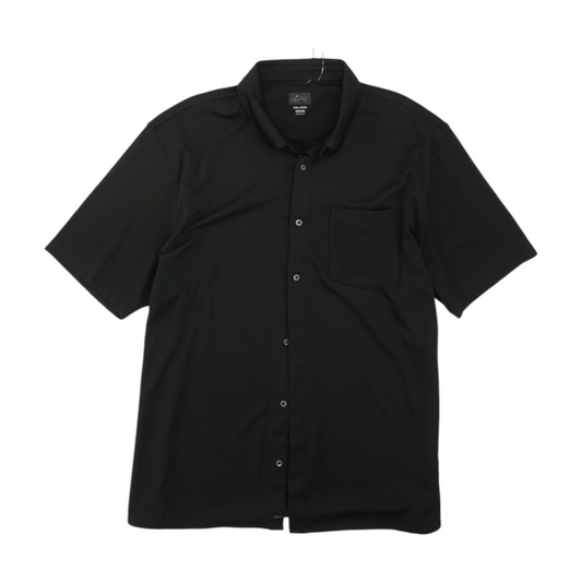 Black Solid Short Sleeve Button Down
