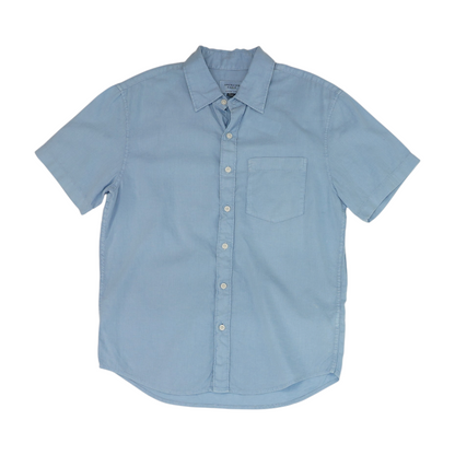 Blue Solid Short Sleeve Button Down