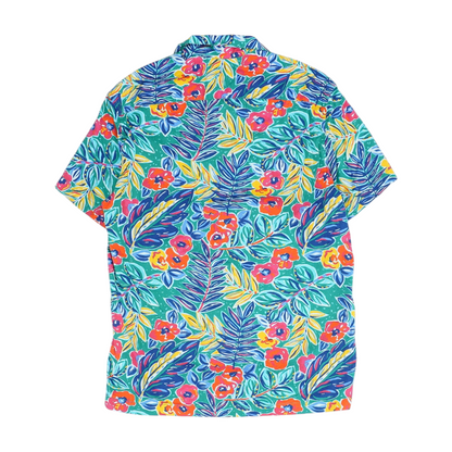Green Floral Short Sleeve Button Down