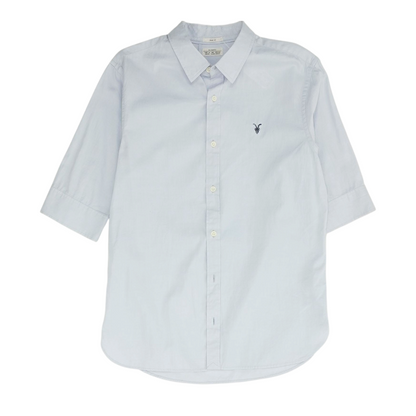 Blue Solid Short Sleeve Button Down