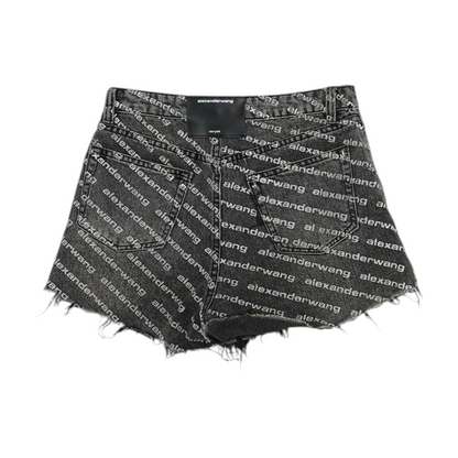 Black Print Denim Shorts