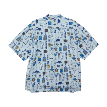 Blue Big & Tall Print Short Sleeve Button Down