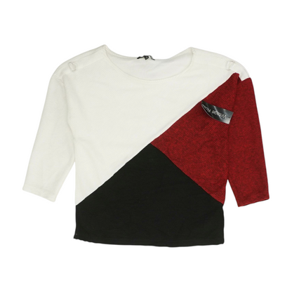 White Color Block Pullover Sweater