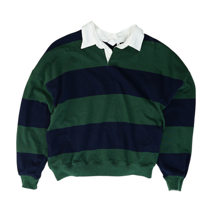 Green Striped Long Sleeve Polo