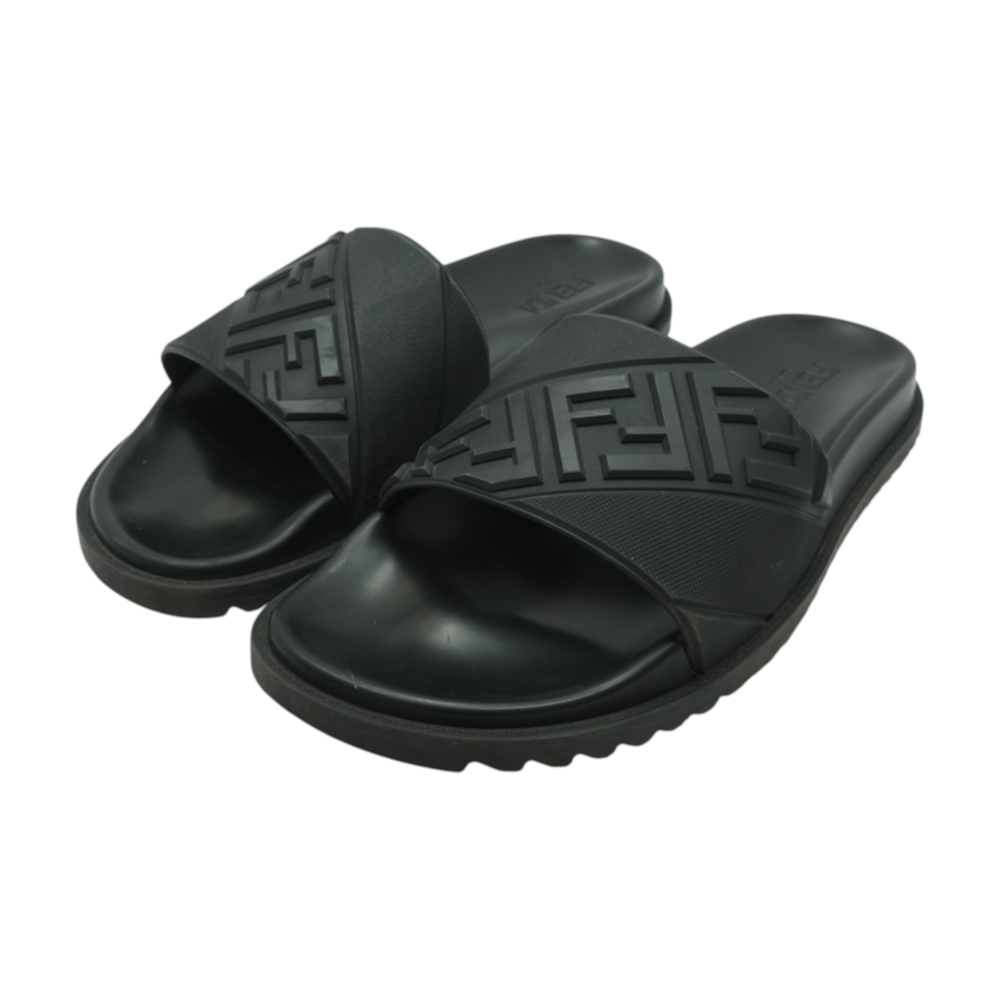 Fendi Black 7X1377 Rubber Slides – Image 1