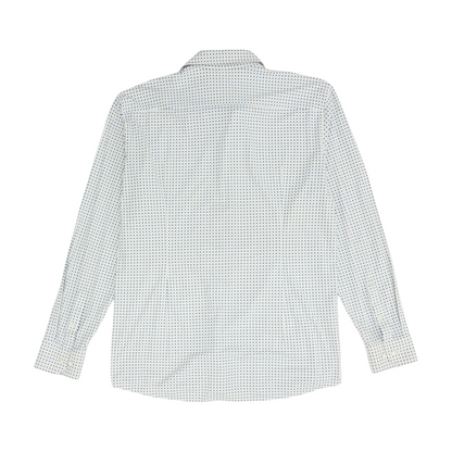 White Abstract Long Sleeve Button Down