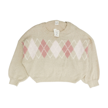 Beige Argyle Pullover Sweater
