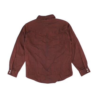 Red Solid Long Sleeve Button Down