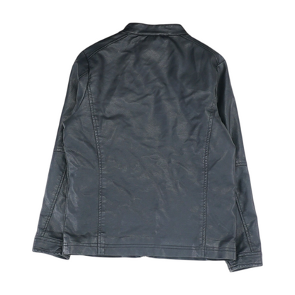 Black Solid Leather Jacket