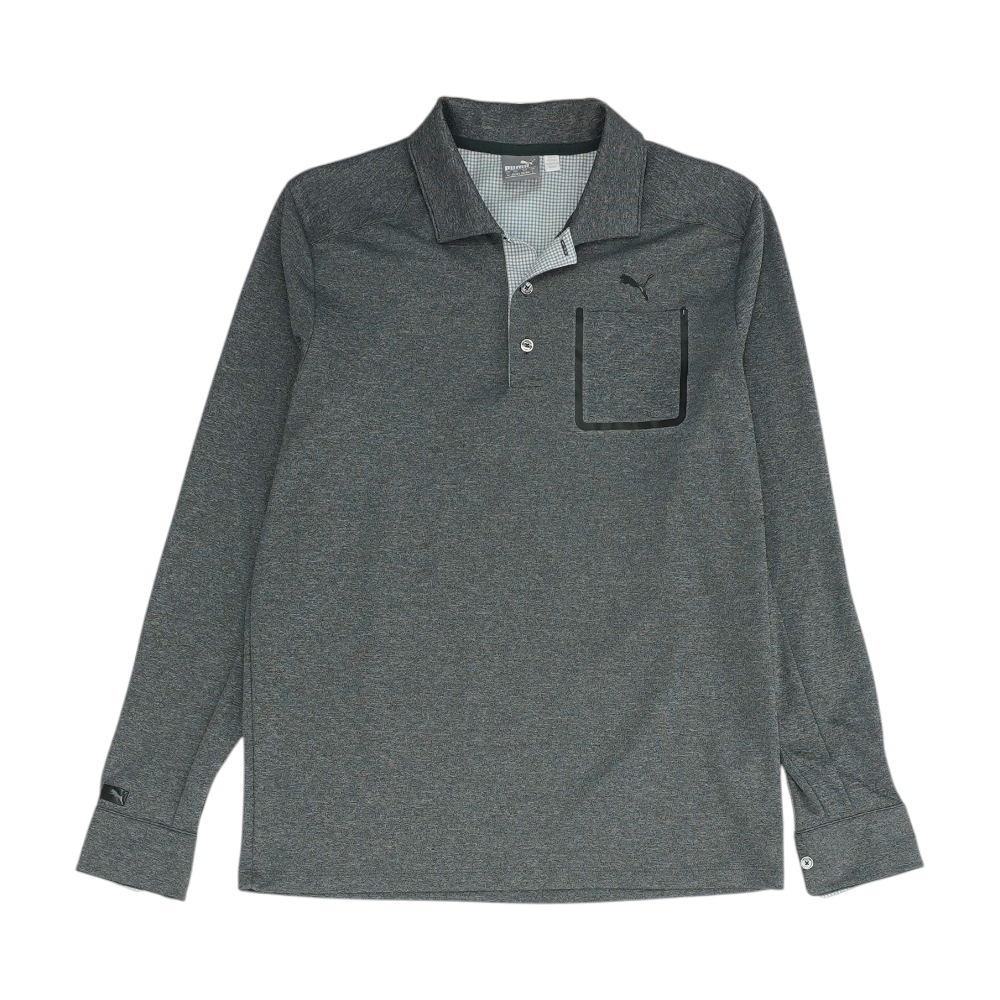Gray Solid Long Sleeve Polo