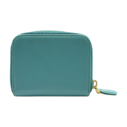Blue Saffiano Leather Zip Around Wallet