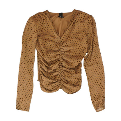 Brown Polka Dot Long Sleeve Blouse