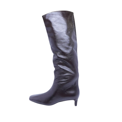 Brown/Burgundy Heeled Leather Knee High Boots