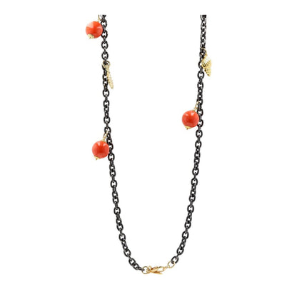 Gold-Tone And Gunmetal Chain With Charms Long Necklace