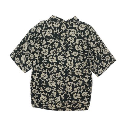 Vintage 100% Silk Black Tropical Short Sleeve Button Down