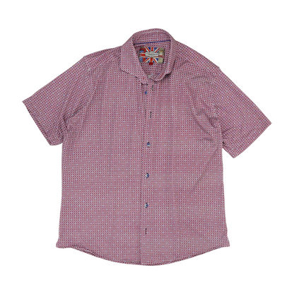 White Geometric Short Sleeve Button Down