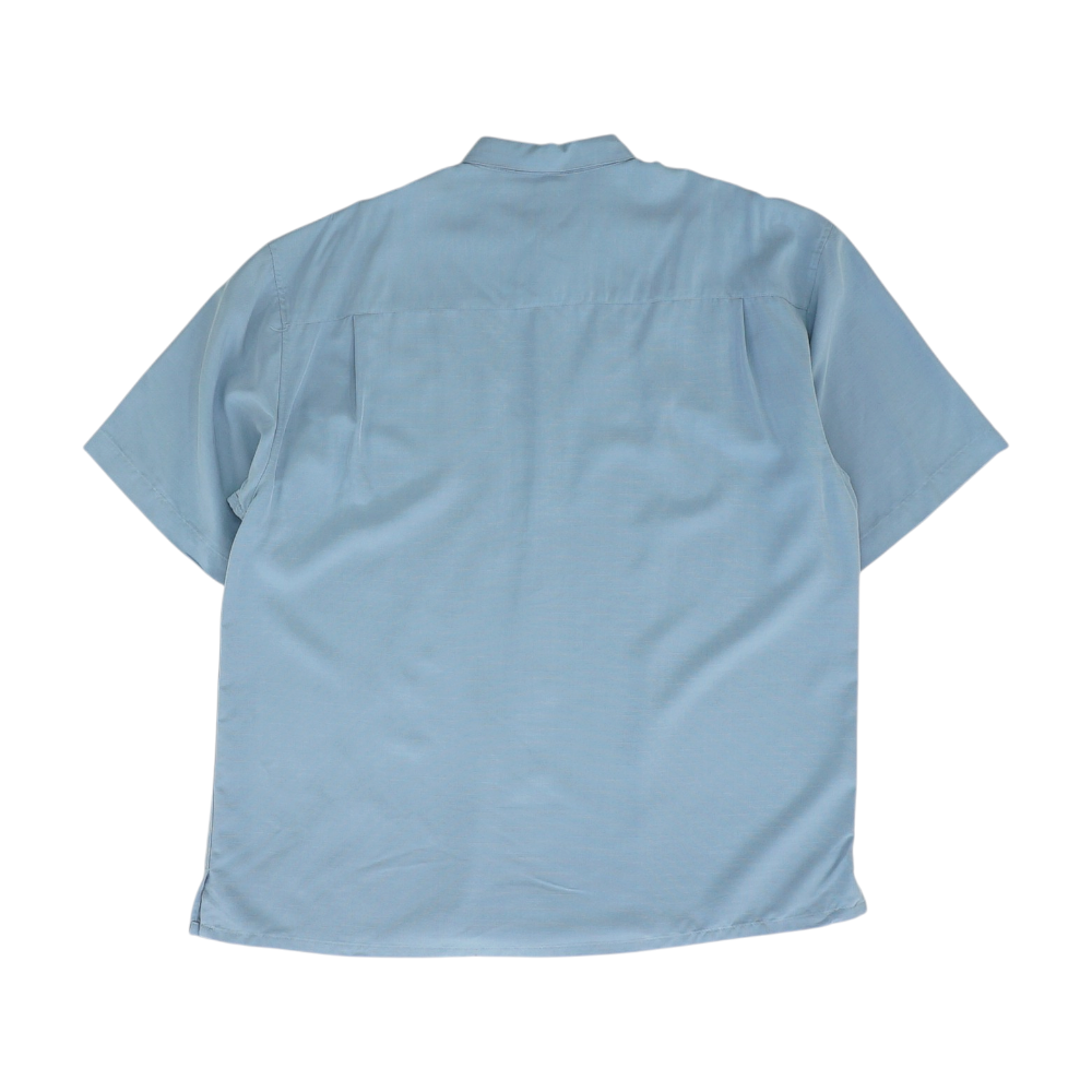 Blue Color Block Short Sleeve Button Down