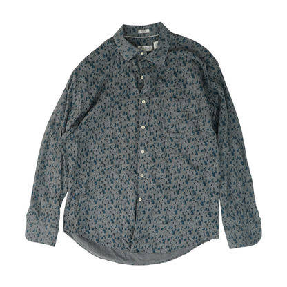 Gray Print Flannel Button Down