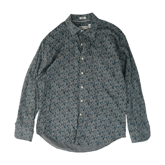 Gray Print Flannel Button Down