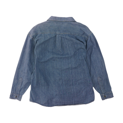 Vintage Blue Solid Long Sleeve Button Down