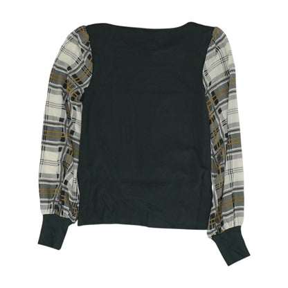 Black Plaid Crewneck Knit Top