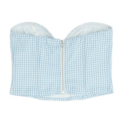 Blue Check Cropped Blouse