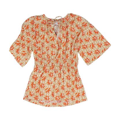 Orange Floral Short Sleeve Blouse